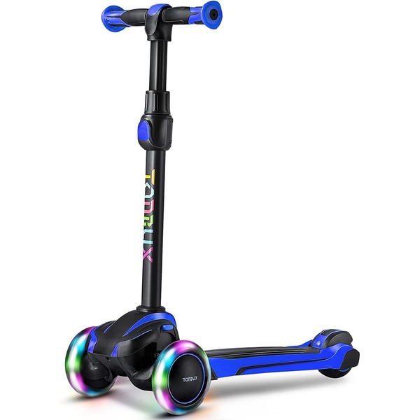 TONBUX Kids Scooter for Age 3-12, Toddler Scooter with 4 Adjustable Heights, Light Up 3-Wheels Scooter, Shock Absorption Design, Lean to Steer, Balance Training Scooter for Kids - Blue