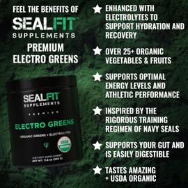 SEALFIT ElectroGreens - USDA Organic Superfood & Electrolyte Powder - 25+ Superfoods for Energy, Hydration, and Wellness - Inspired by Former Navy SEAL Mark Divine