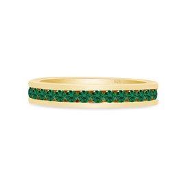 AFFY Round Shape Simulated Green Emerald Full Eternity Band Ring in 14K Yellow Gold Over Sterling Silver, Ring Size: 8