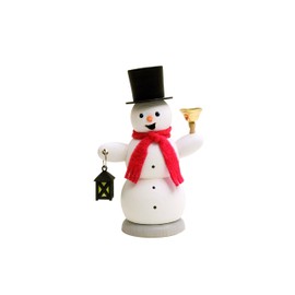 Kuhnert - Smoker / Incense Figurine Made of Wood - Snowman with Lantern and Bell - Approx. 13 cm - Made in Germany