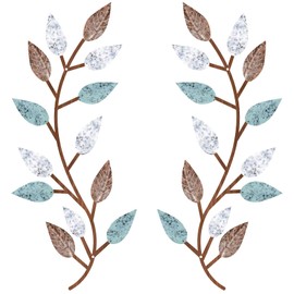 Zhengmy 2 Pieces Metal Tree Leaf Wall Decor Vine Olive Branch Leaf Wall Art Living Room, Hallway Wall Decor Outdoor Decoration(Blue Brown Colors)
