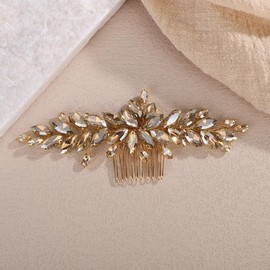 Teyglen Champagne Crystal Bridal Hair Comb Full Rhinestone Hair Piece Bride Wedding Hair Comb Sparkly Rhinestone Headpiece Party Prom Hair Accessories for Women (Champagne)