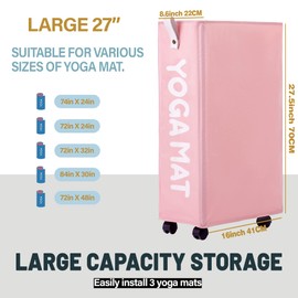 Twira Yoga Mat Storage Racks, Home Gym Storage Rack for Foam Roller, Yoga Strap and Resistance Bands, Workout Equipment Corner Yoga Mat Holder with Wheels（Pink）