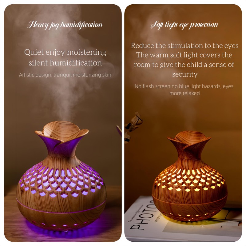 YONGYUN Bedroom Humidifier Colorful Night Light Flower Wood Grain Humidifier