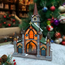MOMENTS IN TIME Polyresin Christmas Village Building, Cathedral Church with LED Lights - Battery Operated (not Included) (12.8" H x 8.7" W x 7.1" D)
