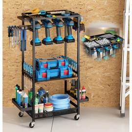GILLAS Utility Tools Cart, Power Tool Organizer with Wheels for Garage Storage, Drill Rack with a Pliers Rack, Screwdriver Organize, Multifunctional Tool Shelf for Workshop