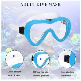 OMGear Diving Mask Snorkeling Gear Kids Adult Snorkel Mask Dive Goggles Silicone Swim Glasses with Nose Cover for Scuba Free Diving Spearfishing Neoprene Strap Cover Impact Resistance (Aqua)