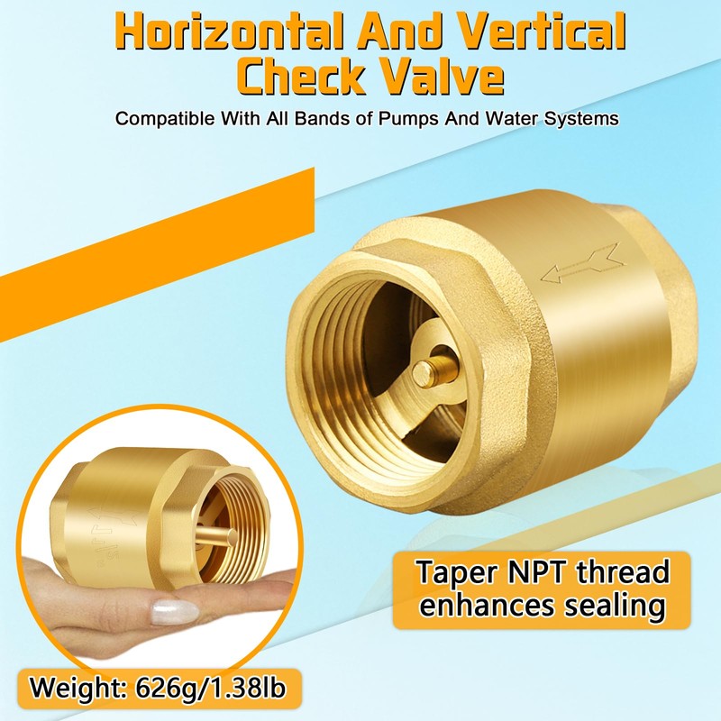 Boltigen Solid Brass Spring Check Valve, 1-1/2 Inch NPT Female