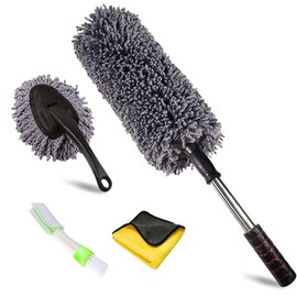 4Pcs Car Duster Kit, Multipurpose Dense Microfiber Duster for Car Exterior & Interior Cleaning, Dashboard A/C Vents Detailing Brush, Scratch Free Lint Free, Extendable Handle