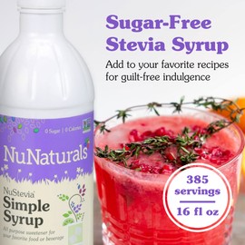 NuNaturals Stevia Syrup, Sugar-Free Sweetener, Plant-Based Sugar Substitute, Zero Calorie, Simple Syrup, 16 oz