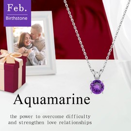 February Birthstone Jewelry for Women Mom, Sparkle Round Cut Classic Solitaire February Birthstone Charms Necklace 18k White Gold Plated 925 Sterling Silver Amethyst Birthstone Necklace for Women