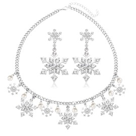 YINL Christmas Snowflake Necklace Bracelet Earrings Snowflake Charm Link Bracelet Snowflake Drop Dangle Earrings Christmas Snoflake Jewelry Set for Women (Snowflake Earrings Necklace)