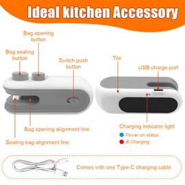 Mini Bag Sealer, 2 in 1 USB Rechargeable Bag Sealers Heat Seal Cutter, Handheld Chip Bag Sealer, Portable Resealer Machine for Plastic Bags Food Storage Snacks Freshness