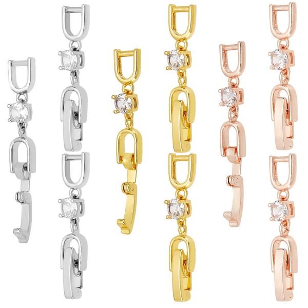 SUPERFINDINGS 9pcs 3 Colors Brass Fold Over Clasp Extender Necklace Bracelet Extender Chain Extension Clasp with Cubic Zirconia for DIY Jewelry Making Repair