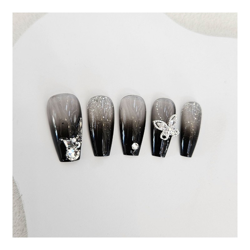 Black see-through handmade nail tips - Oval / 블랙 시스루