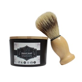 Seoul Naturals Organic Shave Soap Set with Barber Brush, Calming Breeze Scent, k beauty, 3 oz