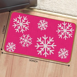Mingnei 118HJ-DT-XUEHUA Christmas Holiday Snowflakes Door Mat for Home Entrance, Rustic Farmhouse Winter Snow Flake Floor Mats for House Front Outdoor Outside Entryway Rug 30x17 Welcome Mat (Magenta)