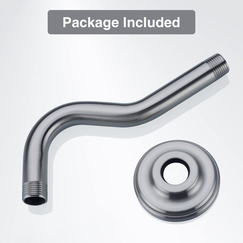 8 Inch S-Shape Curved Shower Arm with Flange Stainless Steel
