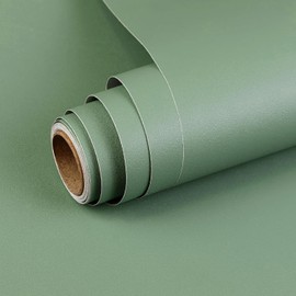 Sage Green Peel and Stick Wallpaper 15.7”x 118” Matte Green Self-Adhesive Removable Contact Paper Solid Color Waterproof Vinyl Roll for Cabinets Furniture Renovation Bedroom Wall Covering