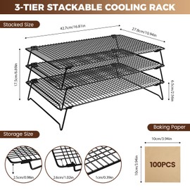 ZHIWUJIA 3 Layer Detachable Collapsible Cooling Racks, 17 * 11 Inch Cooling Wire Rack Stackable Drying Rack Cookie Rack Bread Cooling Rack