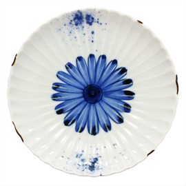 Hama Pottery 404177 Medium Plate, White, 6.2 inches (15.7 cm), Hasamiyaki, Chrysanthemum Split Plate, Dyed Flower Painting