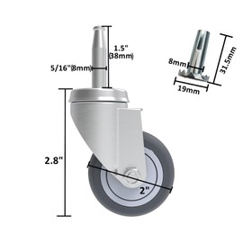 RILIDRI 2 Inch Caster Wheels for Furniture Legs, 4 Pack Hooded Furniture Casters with 5/16" x 1-1/2" (8 x 38mm) Stem Sockets for Small Sofa Cabinet Coffee Table Hardwood Floors
