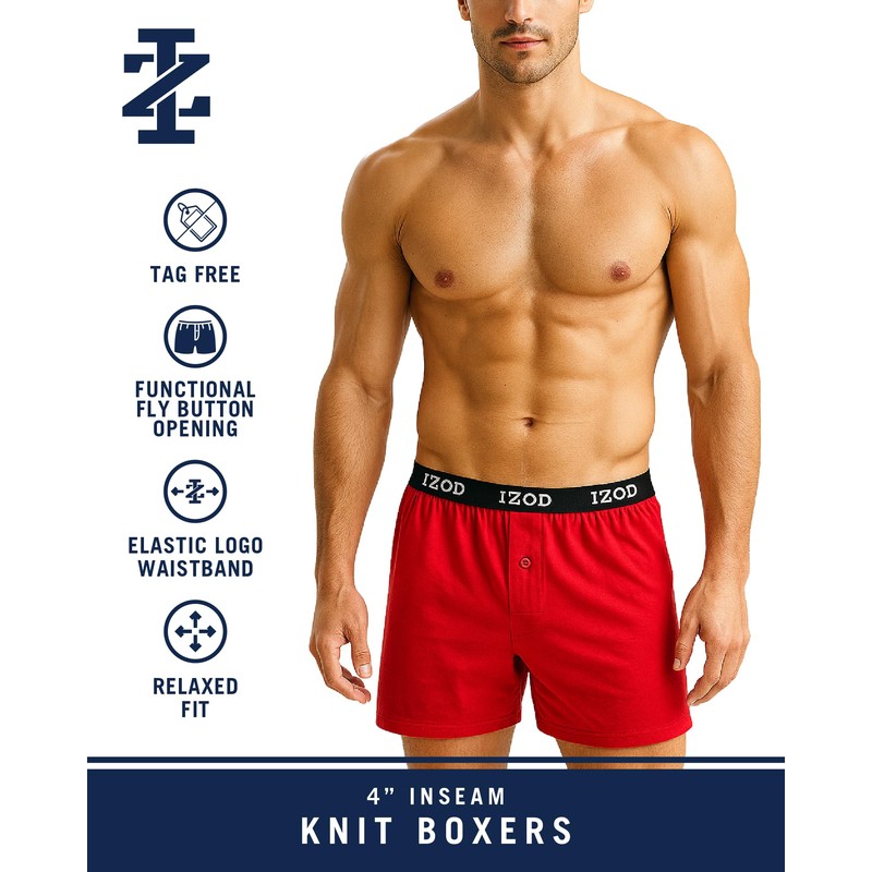 IZOD Mens Boxer Shorts - 4 Pack Performance Knit Cotton
