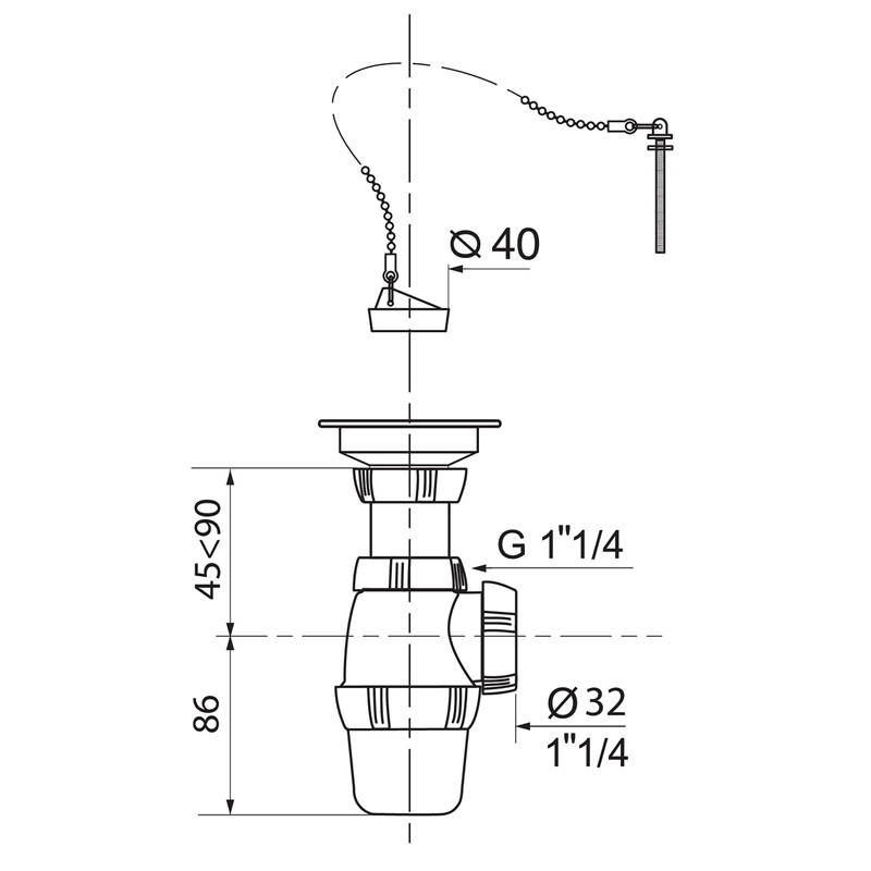 Wirquin 30718876 Complete Waste Set for washbasin with Plug, Without