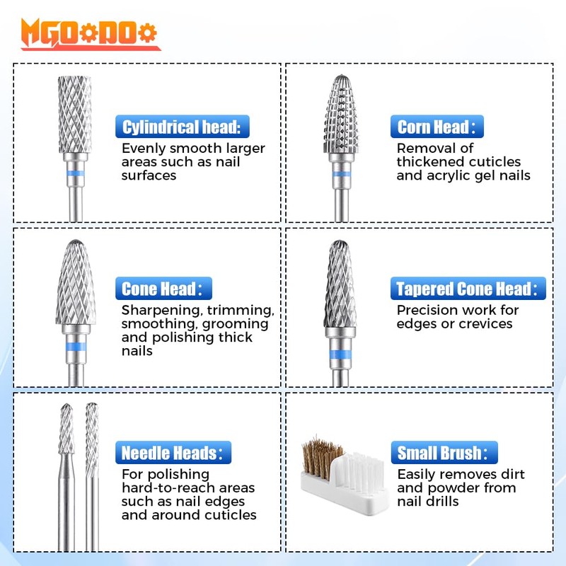 Mgoodoo 6PCS Nail Drill Bits, 3/32'' Efile Nail Drill Bits,
