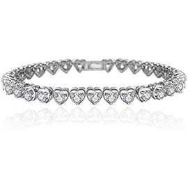 Treasure Bay Heart CZ Crystal Bracelet for Women & Girls, Elegant Tennis Bracelet, 17Cm & 19Cm (19 Cm)