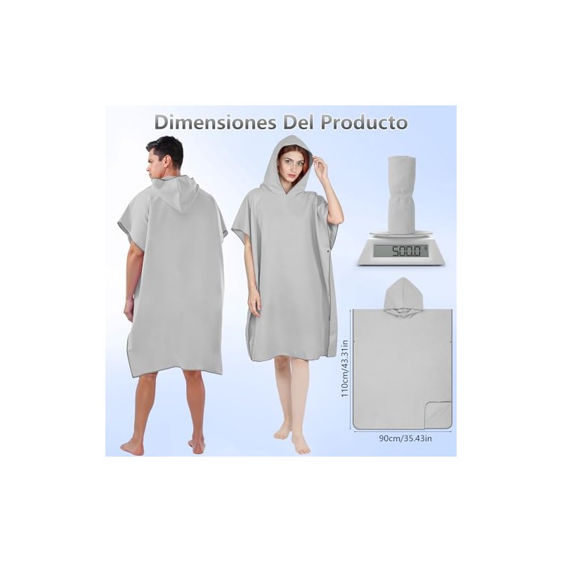 Poncho de Surf con Capucha de Microfibra, 90x 110cm Bata