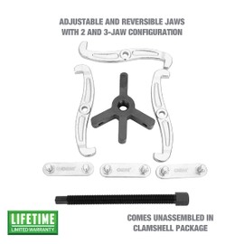 OEMTOOLS 25903 2/3 4 Inch Jaw Puller Kit, Pully Removal Tool, Pully Puller Set, Small Gear Puller Tool, Pulley Removal Tool, Gear and Bearing Puller