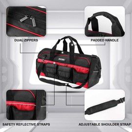HAUTMEC 24" Large Pro Tool Bag, Heavy-Duty 1680D Double-Layer Fabric Wide Mouth Tool Bag with Metal Frame & Thickened Base, Padded Shoulder Strap & Rotary Buckle, 36 Pockets & Level Holder - HT0284