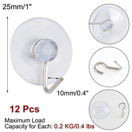 uxcell 12pcs Suction Cup Hooks 1 Inch Diameter Wall Hooks Hangers Removable Kitchen Bathroom Wall Holder for Smooth Tile Glass