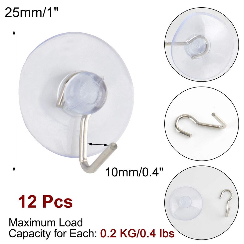 uxcell 12pcs Suction Cup Hooks 1 Inch Diameter Wall Hooks