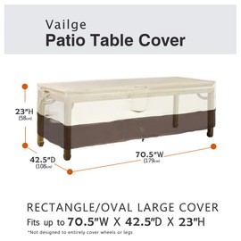 Vailge Rectangular/Oval Patio Table Cover, Heavy Duty and Waterproof Outdoor Lawn Patio Furniture Covers, Large Beige & Brown