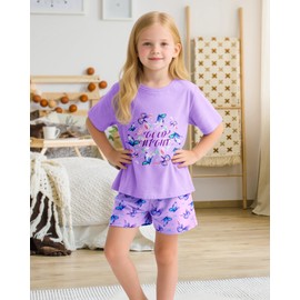Girls Pajamas Short Sleeve Toddler Girls Summer Short Sets Sleepwear Clothes Sets Girls Pajamas Size 3-13 Purple