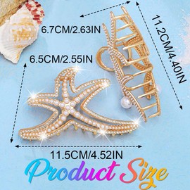 Banatra Starfish Claw Clips Gold Large Metal Hair Clips Rhinestone Beach Hair Accessories for Women and Girls