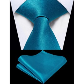 Yourties Juego de corbata para hombre, color sólido, ajustable, con cremallera, corbata para el cuello, 8 cm, lazo de satén y bolsillo cuadrado, con caja de regalo, Color verde azulado., Talla única