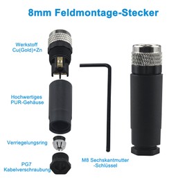 Lonlonty M8 Socket (4 Pin, A-Coding), Field Assembled Circular Connector, Sensor Plug IP67 Waterproof for Industrial and Outdoor Use