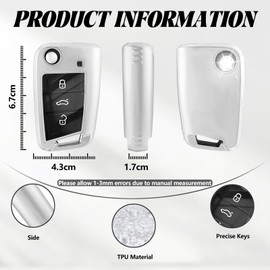 TOOMUME Key Case TPU Glossy Transparent Car Key Cover Fits VW Volkswagen Golf 7 Tiguan T-ROC T-Cross Polo Seat Ateca Ibiza Leon Skoda Octavia Fabia Kamiq