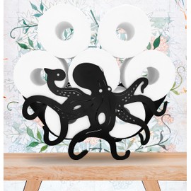 Octopus Animal Paper Holders,Decorative Metal Paper Holder,Black Metal Toilet Tissue Holder,Cute Toilet Paper Storage for Bathrooms,FreeStanding Metal Toilet Paper Organizer Hold Extra 8 Rolls