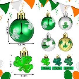 Teling 36 Pieces St. Patrick's Day Decoration Hanging Ornament for Tree Shamrock Hanging Ball Green Plastic Ball Ornament Clover Hat Shamrock Decoration Baubles for St. Patrick's Day Party Supplies