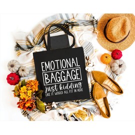 GXVUIS Emotional Baggage Canvas Tote Bag for Women Aesthetic Travel Reusable Grocery Shoulder Shopping Bags Gifts for Girls, Black, Large