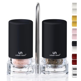 Urban Noon - Salero y pimentero con soporte, elegante juego de coctelera de acero inoxidable (Velvet Matte Black)