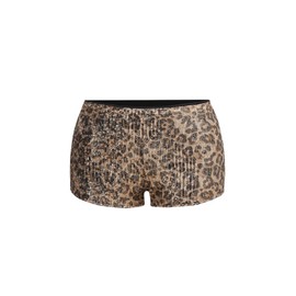 BEAUDRM Women's Y2K Leopard Print Short Vintage Sequin Track Shorts Elastic Waist Skinny Party Sexy Mini Shorts Coffee Brown Small
