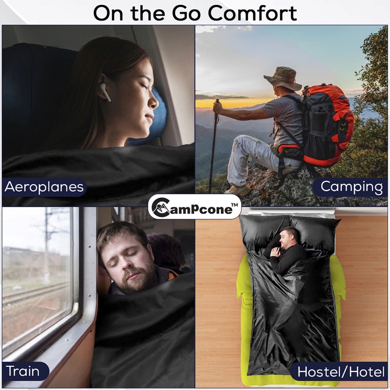 CAMPCONE Silky Sleeping Bag Liner Cold/Warm Weather–XL Travel Sheets for
