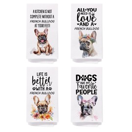 SPBL&L French Bulldog Dog Kitchen Towels Set of 4, French Bulldog Gifts for Women, French Bulldog Decor Tea Dish Towels for Kitchen, French Bulldog Decorative Hand Towels for Bathroom,16x24 Inches