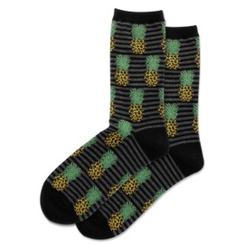 Hot Sox Women's Fun Food & Drink Crew Socks-1 Pair Pack-Cool & Cute Pop Culture Novelty Gifts, Pineapple Cheetah (Black), 4-10