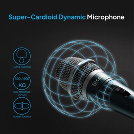 CAROL Edur-916s Dynamic Microphone w/Supercardioid Pick-up, for Karaoke, Singing, Optimized for Vocal, Minimizes Handling Noise Sound Quality w/14.8ft XLR to 1/4"(6.35mm) Cable & Mic Clip - Gray